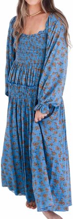 Wildflower Womens Floral Long Sleeve Maxi Dress In Denim Blue