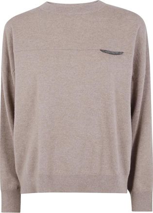 Brunello Cucinelli Zachte Ronde Hals Trui - Dames - Cashmere truien - Beige - M - Truien & Vesten