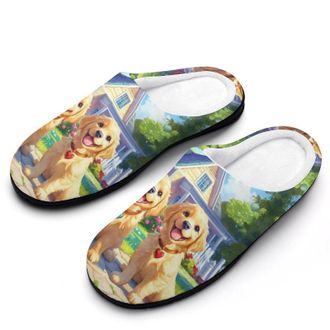 Generic Cute Gold Retriever Dogs Womens Slippers Warm House Slippers Indoor House Shoes with Anti-Skid Rubber Sole