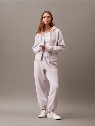 Calvin Klein Womens Archive Logo Fleece Zip Hoodie - Purple - XS