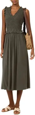 Mint Velvet Shirred Ruffle Midi Dress in Green at Nordstrom, Size X-Large
