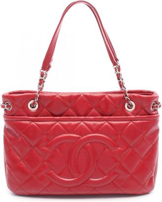Chanel Red Color Leather Tote Bag (Pre-Owned)
