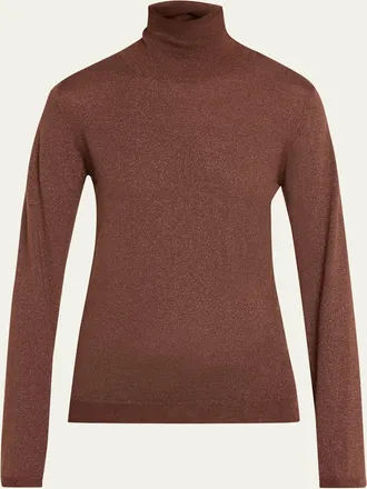 Brunello Cucinelli Shimmering Cashmere-Silk Knit Turtleneck Sweater