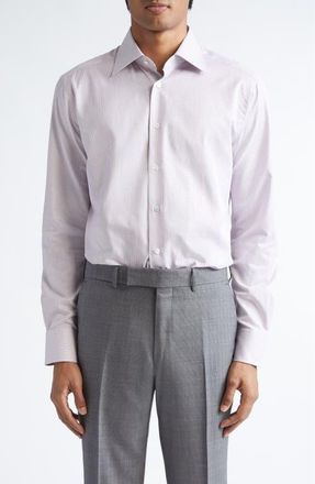 Ermenegildo Zegna Centoventimila Minicheck Button-Up Shirt in Dark Pink/White at Nordstrom, Size 39