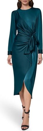 DKNY Long Sleeve Satin Faux Wrap Dress in Hudson at Nordstrom, Size 16