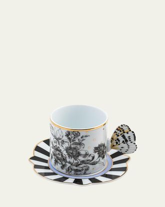 MacKenzie-Childs Butterfly Toile Mug Saucer Set