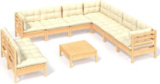 vidaXL Muebles De Jard&iacute;n 10 Pzas Y Cojines Madera Maciza De Pino Crema Vidaxl
