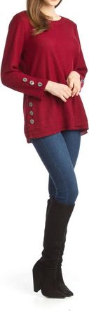Papillon Waffle Top With Button Detail In Burgundy