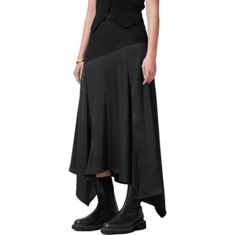 AllSaints Pia Mixed Media Asymmetric Skirt in Black at Nordstrom, Size 0 Us