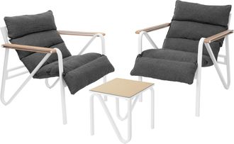 ML Design Ml-design Conjunto De Muebles De Jard&iacute;n Exterior, 3 Piezas, Blanco-gris, 2x Sillas Con Cojines Y 1x Mesa, Juego De Bistr&oacute; Con Estructura De Acero Resi