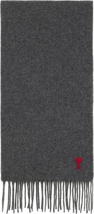Ami Grijze Wollen Sjaal met Franje - unisex - Wintersjaals - Grijs - ONE Size - Wol - Accessoires