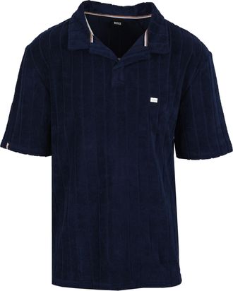 HUGO BOSS Mens Toweling Polo Shirt Navy - Blue Cotton - Size X-Large