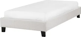 Beliani Beliani - Minimalistic Modern Upholstery Fabric eu Single Bed Frame 3ft Light Grey Polyester Linen Roanne