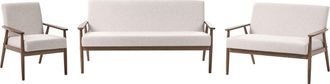 Beliani Set Salotto 3 Posti 2 Posti E Poltrona Rivestimento In Poliestere Struttura In Legno Beige E Marrone Scuro Esrum