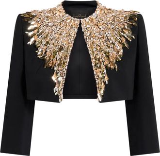 Jenny Packham Dexy embellished jacket - women - Polyester/Polyurethane - 12 - Black