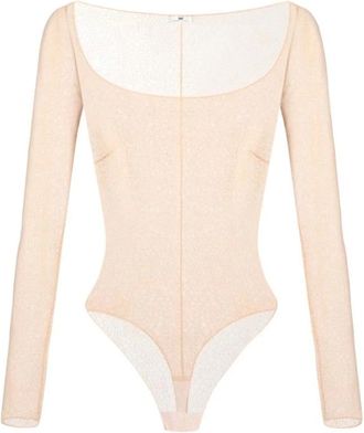 Elisabetta Franchi Tops, Dames, Beige, S, Tule, Bodysuit van jacquard tule stof met slangenmotief