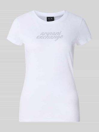 A|X Armani Exchange T-Shirt mit Ziersteinbesatz und Rundhalsausschnitt in Weiss, Gr&ouml;&szlig;e XL