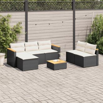 vidaXL Set Sof&aacute;s Jard&iacute;n Y Cojines 5 Pzas Rat&aacute;n Sint&eacute;tico Acacia Negro Vidaxl