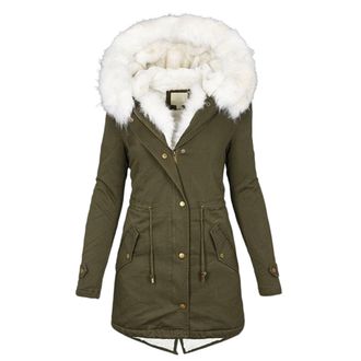 Generic Womens Winter Warm Coat, Faux Fur Lined Hooded Jacket, Plus Size, Thick Mid-Length Coat (UK, Alpha, S, 4XL, Regular, Regular, XL, Army Green)