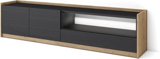 Skraut Home Skraut Home - Mueble Tv, Televisi&oacute;n, Muebles De Sal&oacute;n, Almacenaje, 207x37x50cm, Para Tv Hasta 80, Led, Estilo Moderno, Negro Y Roble