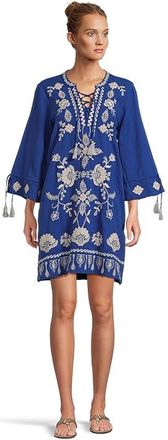 Johnny Was Tie Front Kimono Sleeve Dress (slip) Womens Dress Bluing : MD, Cotton