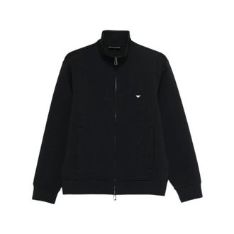 Emporio Armani Zip-throughs, male, Blue, Size: 2XL Stretch Double Jersey Sweatshirt