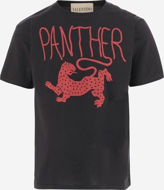 Valentino Womens Cotton T-Shirt With Panther Print Black T-Shirts & Jerseys