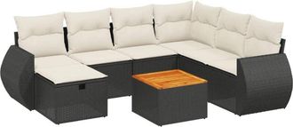 vidaXL Vidaxl - Set De Sof&aacute;s De Jard&iacute;n 8 Piezas Y Cojines Rat&aacute;n Sint&eacute;tico Negro