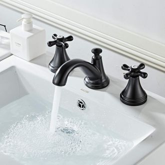 OEM Grifo Mezclador Para Lavabo De Ba&ntilde;o, Negro Mate, 2 Manijas, 3 Orificios