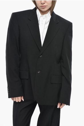 Balenciaga Single-Breasted Virgin Wool Blazer with Flap Pockets size 44