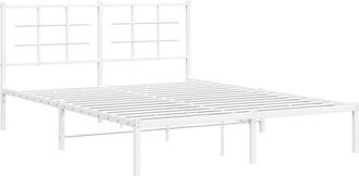 vidaXL Metal Bed Frame without Mattress with Headboard White 150x200cm vidaXL