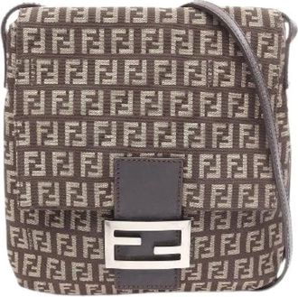 Fendi Pre-owned Cross Body Bags, female, Brown, Size: ONE SIZE Pre-owned Zucchino Canvas Leather Shoulder Bag