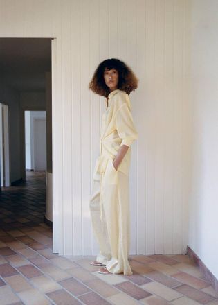 Mango Pantaloni lyocell righe giallo pastello - Donna - 38 - MANGO