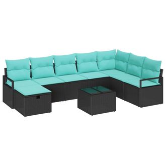 vidaXL Juego De Sof&aacute; Con Coj&iacute;n 9 Pcs Negro Rat&aacute;n Sint&eacute;tico Vidaxl