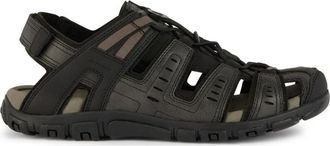 Geox Zwarte Platte Strada Sandalen - Heren - Sandalen - Zwart - 40 EU - Polyester - Schoenen