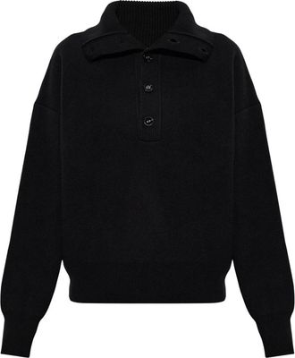 Ami Trui met hoge knoopkraag van wol - Dames - Ronde hals truien - Zwart - S - Wol - Truien & Vesten