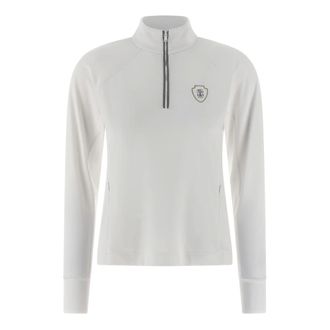 Brunello Cucinelli Hoodies & sweatvesten, Dames, Wit, M, Techno Piqué Sweatshirt met Verfijnde Halve Rits