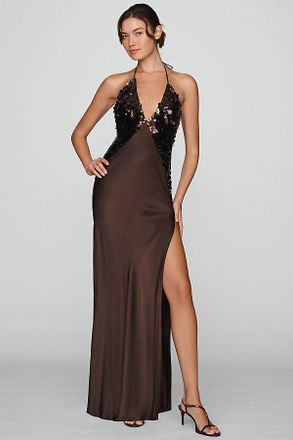 Bardot Yve Sequin Satin Halter-Neck Dress