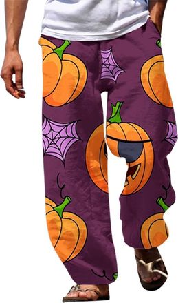 Generic Halloween Pajamas Men, Ghost Costume Pants Pumpkin Skull Ghost Print Pant, Comfortable Lightweight Trousers Elastic High Waist Trouser Wide Leg Super 