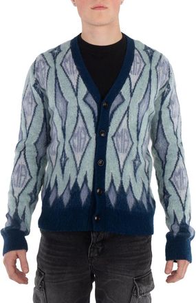 Amiri Argyle Mohair Knit Cardigan, Size Medium