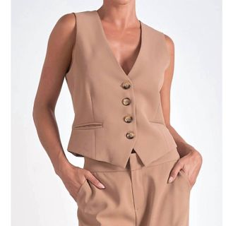Elan Tailored Vest In Tan