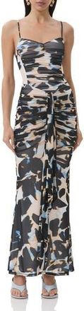 AFRM Azula Ruched Draped Maxi Dress in Shadow/Blue Floral at Nordstrom Rack, Size X-Large