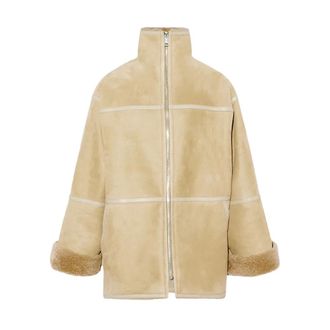Yves Salomon Korte Su&egrave;de Merino Lamsvel Jas - Dames - Jassen - Beige - 2XL - Su&egrave;de - Jassen