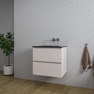 Saniclass Chaci Badkamermeubelset - 60x46x55cm - keramische wastafel zwart - 1 wasbak - zonder kraangat - 2 lades - mat cotton (beige)