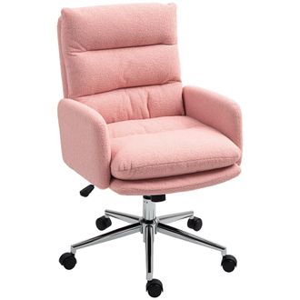 HOMCOM Upholstered Desk Chair with Height Adjustable - Pink | TJ Hughes