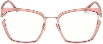 Tom Ford 54mm Butterfly Blue Light Blocking Optical Glasses in Rose Gold /T Logo at Nordstrom