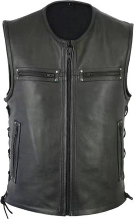 Generic Leather Waistcoat Mens Biker Mens Sleeveless Jackets Smart Casual Mens Leather Biker Vest With Open Buttons For Riding Fashion Cut Of Style Black Wais