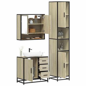 Berkfield Home 3 Piece Bathroom Furniture Set Sonoma Oak Engineered Wood in Brown