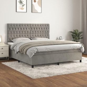 vidaXL Vidaxl - Cama Box Spring Con Colch&oacute;n Terciopelo Gris Claro 180x200 Cm
