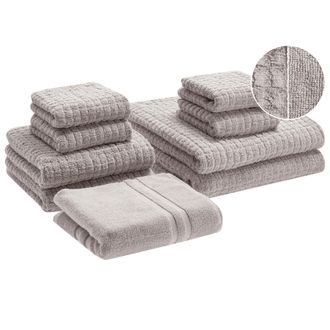 Beliani Beliani - Conjunto De 9 Toallas De Ba&ntilde;o De Algod&oacute;n Suave De Torsi&oacute;n Baja Con Alfombrilla De Ba&ntilde;o Gris Claro Atai